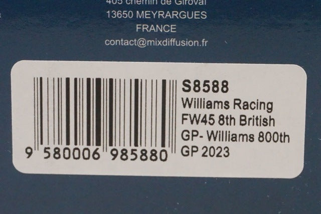 1:43 Spark S8588 Williams Racing FW45 British GP 8th Williams 800th GP 2023 #23 A. Albon