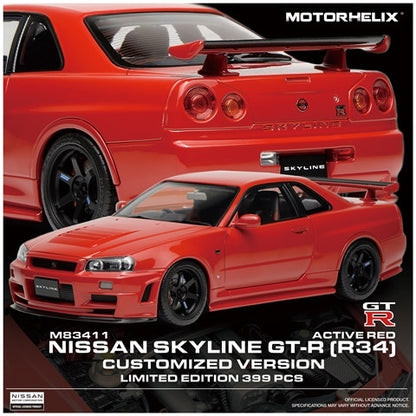 M83411 MOTORHELIX 1:18 Nissan SKYLINE GT-R R34 CUSTOMIZED VERSION ACTIVE RED model car