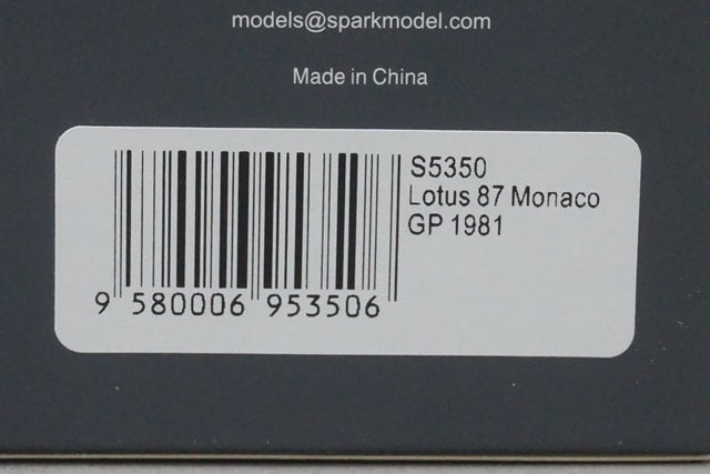 1:43 Spark S5350 Lotus 87 Monaco GP 1981 #11 E. de Angelis model car