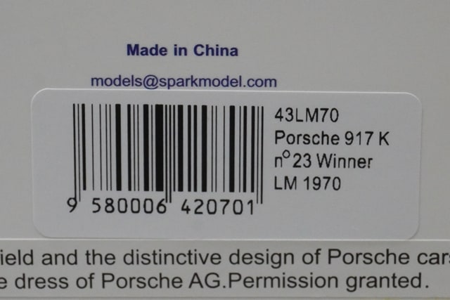 1:43 SPARK 43LM70 Porsche 917 K Le Mans Winner 1970 #23 model car