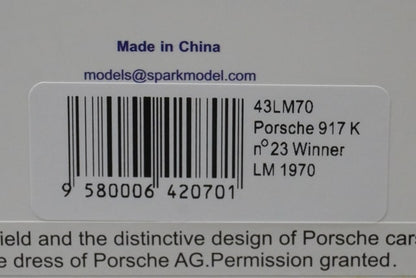 1:43 SPARK 43LM70 Porsche 917 K Le Mans Winner 1970 #23 model car