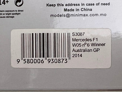 1:43 Spark S3087 Mercedes F1 W05 Australian GP Winner 2014 #6 N. Rosberg