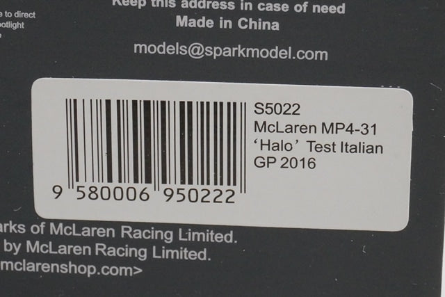 1:43 Spark S5022 McLaren Honda MP4-31 Italian GP 2016 #22 model car