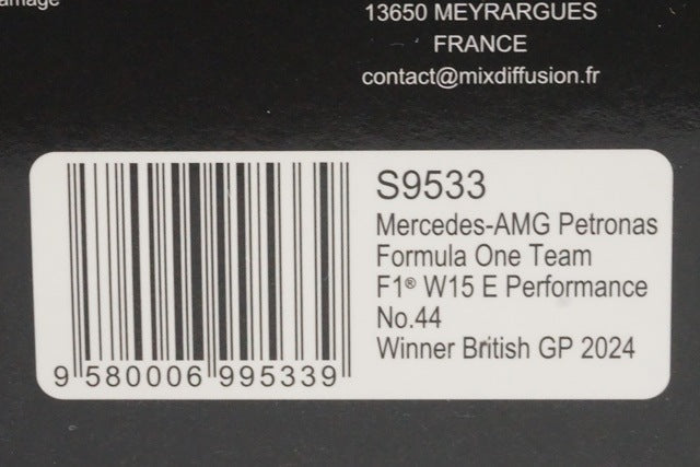 1:43 Spark S9533 Mercedes-AMG Petronas F1 Team W15E Performance British Grand Prix Winner 2024 #44 L. Hamilton