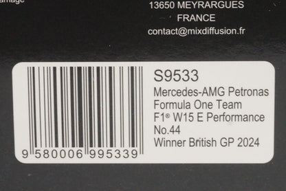 1:43 Spark S9533 Mercedes-AMG Petronas F1 Team W15E Performance British Grand Prix Winner 2024 #44 L. Hamilton