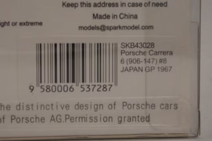 1:43 Spark SKB43028 Kidbox Custom Porsche Carrera 6 (906-147) Japanese GP 1967 #8 Toru Ikuzawa