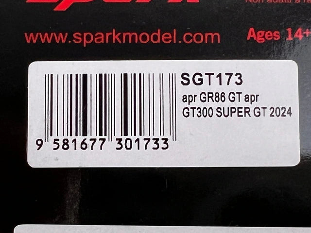 1:43 Spark SGT173 Toyota apr GR86 GT300 Super GT 2024 #30 Hiroaki Nagai / Toshihito Kobayashi / Manabu Orido