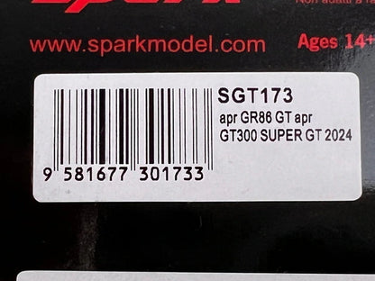 1:43 Spark SGT173 Toyota apr GR86 GT300 Super GT 2024 #30 Hiroaki Nagai / Toshihito Kobayashi / Manabu Orido