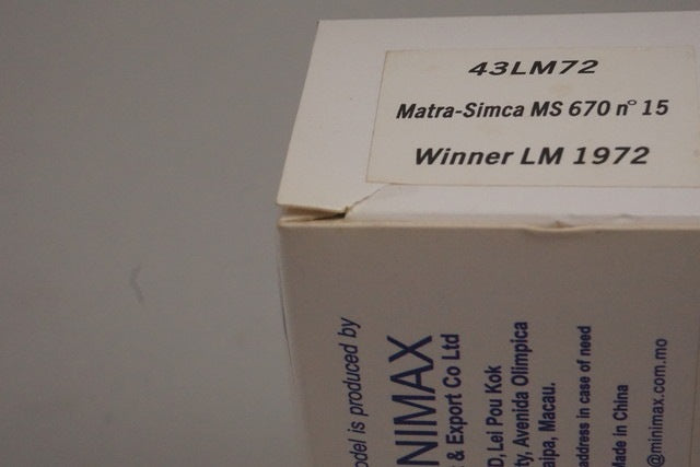1:43 Spark 43LM72 Matra-Simca MS670 Le Mans 24H Winner 1972 #15 H. Pescarolo / G. Hill