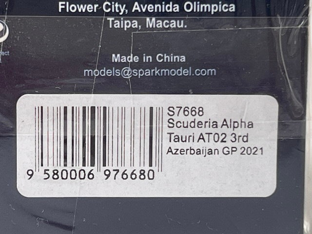 1:43 SPARK S7668 Scuderia Alpha Tauri  Azerbaijan GP 2021 #10 P.Gasly model car