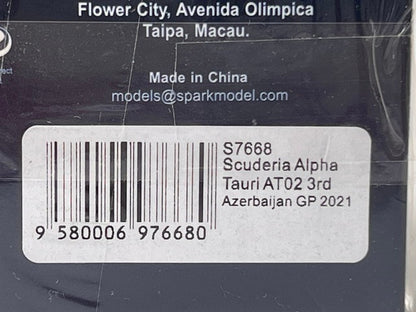 1:43 SPARK S7668 Scuderia Alpha Tauri  Azerbaijan GP 2021 #10 P.Gasly model car