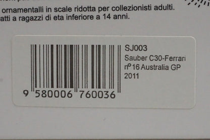 1:43 SPARK SJ003 Sauber C30 Ferrari Australian GP 2011 #16 Kamui Kobayashi