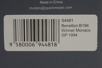 1:43 Spark S4481 Benetton B194 Monaco GP 1994 #5 M. Schumacher model car