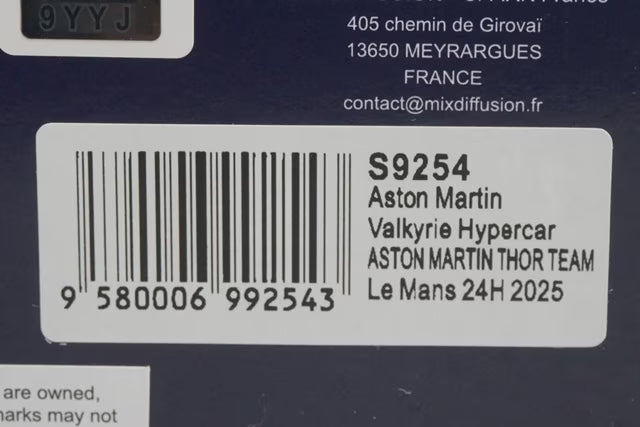 1:43 Spark S9254 Aston Martin Valkyrie Hypercar THOR Team Le Mans 24H 2025 #007 H. Tinknell / T. Gamble / R. Gunn