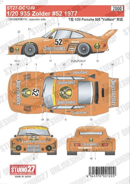 [ Back-order ] Studio27 DC1249 1:20 Porsche 935 Zolder #52 1977 for T Original Decals