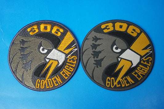 Patch JASDF 306th Tactical Fighter Squadron "Golden Eagles" (Komatsu Air Base) – High-Visibility & Low-Visibility Patch Set (2 Patches) – No Velcro Backing