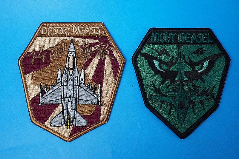 Patch USAF U.S. Air Force F-16 14th Fighter Attack Squadron DESERT WEASEL/Wild Weasel and other 2 types, 2-piece set, no Velcro