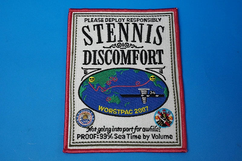 Patch USN US Navy STENNIS DISCOMFORT CVN-74/CVW-9 WORSTPAC 2007 Pacific Cruise Commemorative Square Statue No Velcro