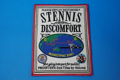 Patch USN US Navy STENNIS DISCOMFORT CVN-74/CVW-9 WORSTPAC 2007 Pacific Cruise Commemorative Square Statue No Velcro