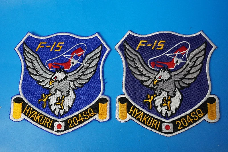 Patch JASDF 7th Air Wing, 204th Squadron, F-15, Hyakuri Air Base, High-Definition, 2-Piece Set with Different Background Colors, No Velcro