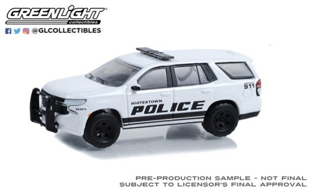 30360 GreenLight 1:64 Hot Pursuit Chevrolet Tahoe Police Pursuit Vehicle 2022 - Whitestown Metropolitan Police Department, Whitestown, Indiana