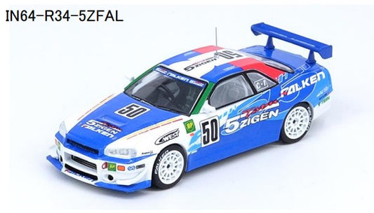 IN64-R34-5ZFAL INNO MODELS 1:64 Nissan Skyline GT-R (R34) #50 "5ZIGEN FALKEN" Super Taikyu 2000 N1 Winner