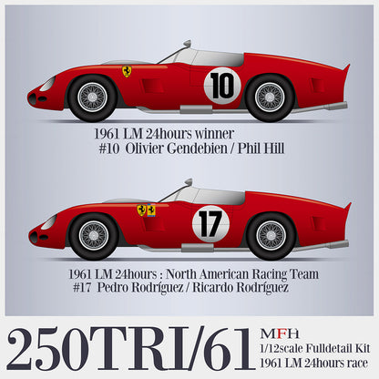 K823 Model Factory HIRO 1:12 Ferrari 250TRI/61 LM 1961 #10 North American Racing Team #17 Fulldetail Kit MFH