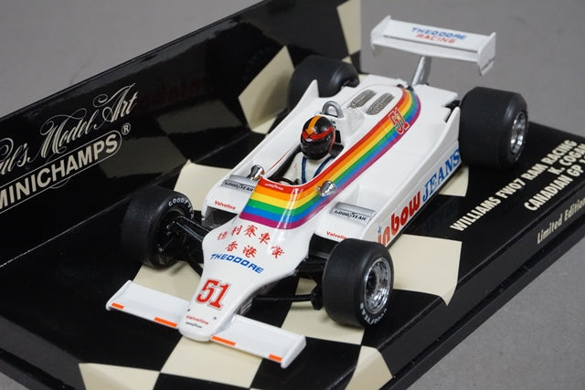 1:43 MINICHAMPS 400800051 Williams FW07 Rainbow Canadian GP 1980 K. Kogan #51