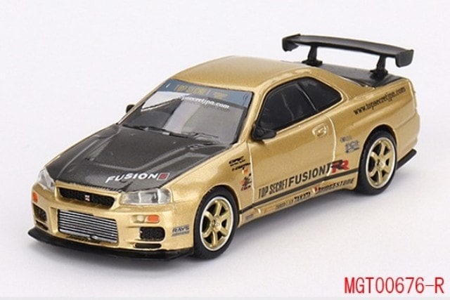 [ Back-order ] TSM MINI-GT MGT00676-R 1:64 Nissan Skyline GT-R R34 Top Secret Gold RHD  model car