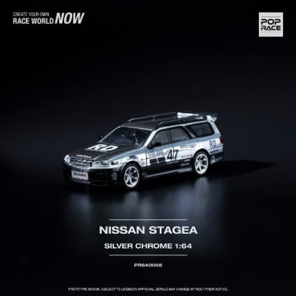 PR640056 POP RACE 1:64 Nissan STAGEA Chrome Silver