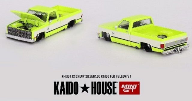 KHMG112 TSM MINI-GT 1:64 Chevrolet Silverado KAIDO Flo Yellow V1 Right-hand drive