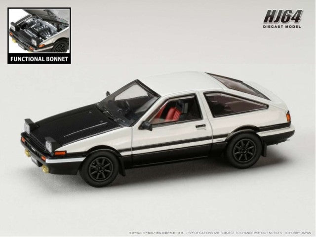 HJ641052BWB Hobby JAPAN 1:64 Toyota Sprinter Trueno GT APEX (AE86) JDM Style Carbon Hood White/Black