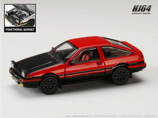 HJ641052BRB Hobby JAPAN 1:64 Toyota Sprinter Trueno GT APEX (AE86) JDM Style Carbon Hood Red/Black