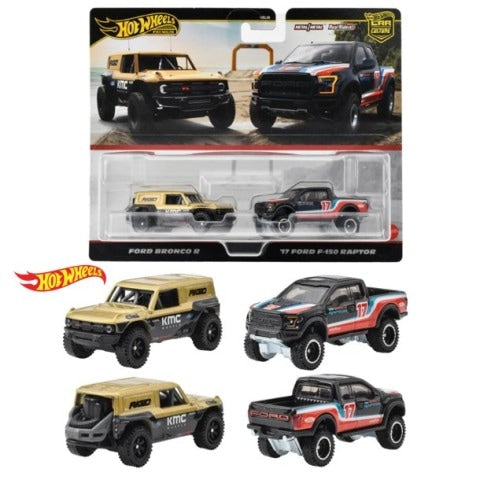 HRR77-9866 Hot Wheels Ford Premium 2-pack Ford Bronco R / '17 Ford F-150 Raptor model car
