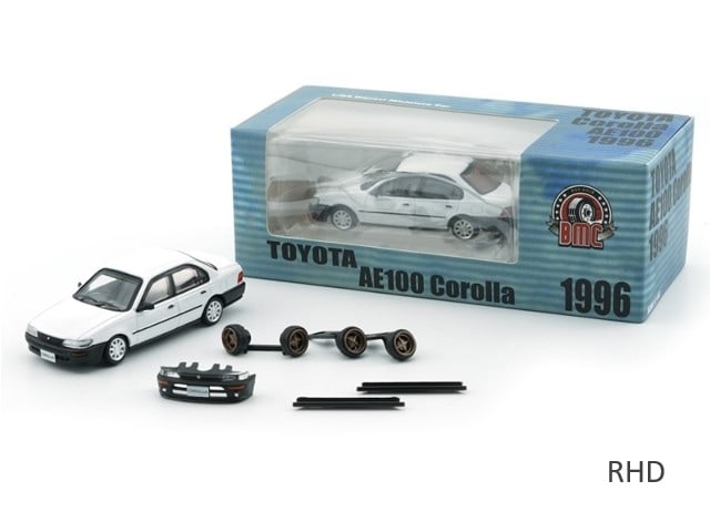 64B0363 BM Creations 1:64 Toyota Corolla AE100 1996 White/Black Bumper (RHD)