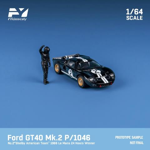 FY64022 Finclassically 1:64 Ford GT40 Mk2 P/1046 1966 Le Mans Winner #2 Black with Figure