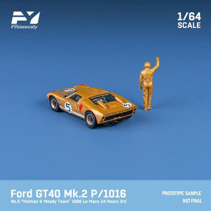 FY64026 Finclassically 1:64 Ford GT40 Mk2 P/1016 1966 Le Mans #5 Gold with figure