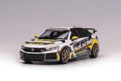 M65315 MOTORHELIX 1:64 Honda Civic Type R FL5 J's Racing Pearl White/Gray and Yellow Stripe Gold Rims