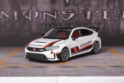 M65317 MOTORHELIX 1:64 Honda Civic Type R FL5 J's Racing Pearl White/Red Stripe Grey Rims