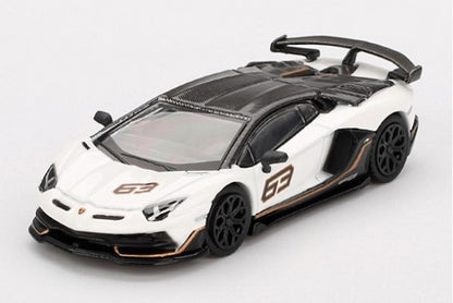 [ Back-order ] TSM MINI-GT MGT00842-BL 1:64 Lamborghini Aventador SVJ 63 Bianco Asopo White LHD Blister Pack model car