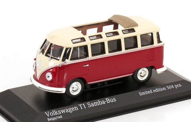 943 052303 MINICHAMPS 1:43 Volkswagen VW Bus T1 Samba 1963 red / creme