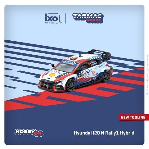 T64-089-24MCR11 Tarmac Works 1:64 Hyundai i20 N Rally1 Hybrid Rallye Monte-Carlo 2024 Winner Thierry Neuville / Martijn Wydaeghe model car