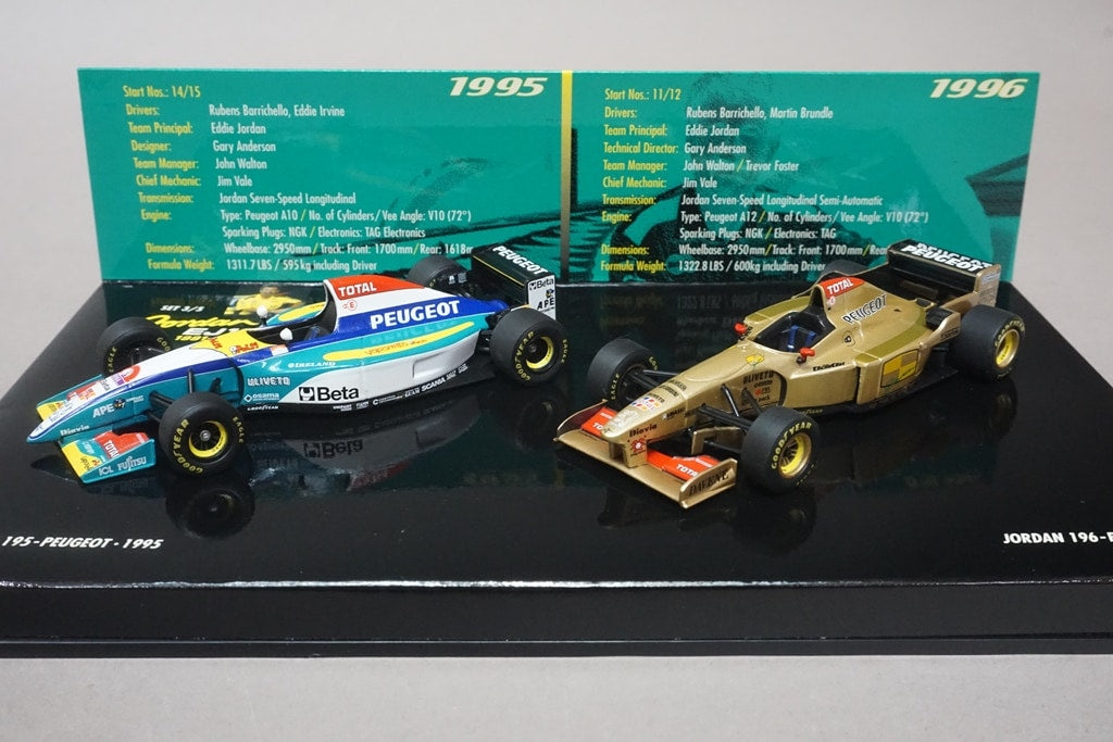 1:43 MINICHAMPS 402109596 Jordan Set 3/5 195 Peugeot 1995 / 196 Peugeot 1996