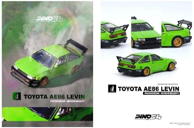 IN64-AE86PL-GRN INNO Model 1:64 Toyota AE86 Levin "PANDEM ROCKET BUNNY" Green