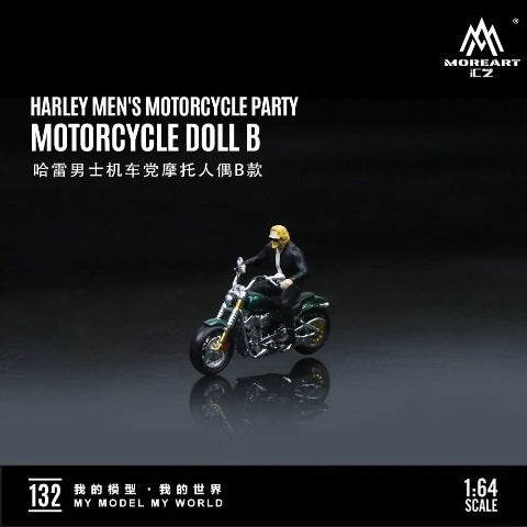 MO222132 MoreArt 1:64 Scale Harley Men's Motorcycle Party Motorcycle Doll with Male Figure Green B