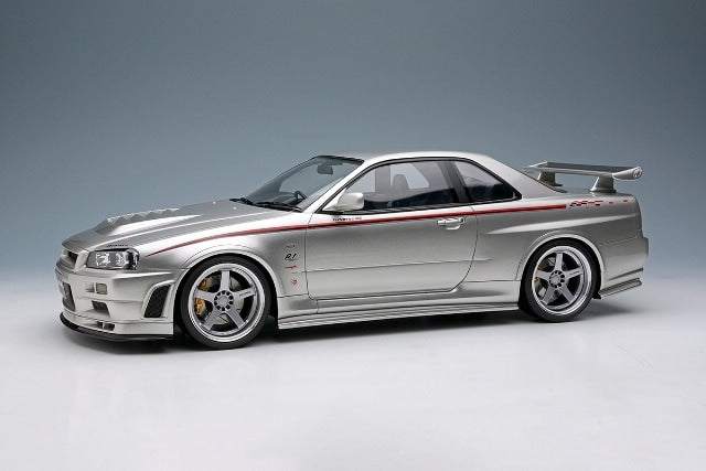 EML135A Make Up EIDOLON 1:18 Nissan Skyline GT-R BNR34 NISMO R-tune Ver 2004 Silver Nismo Stripes