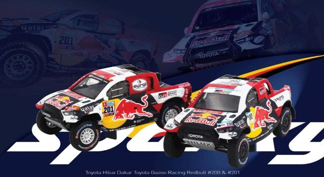 [ Pre-order ] YCOMBO64025 Tiny Sparky 1:64 Toyota Hilux Dakar Toyota Gazoo Racing Redbull #200 & #201 (Set of 2)