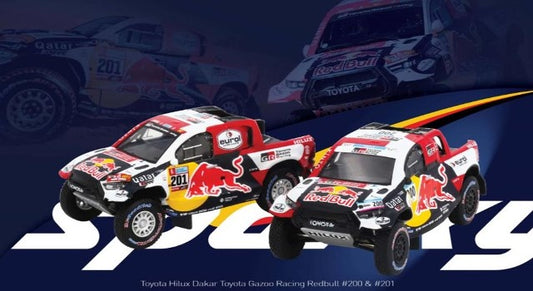 [ Pre-order ] YCOMBO64025 Tiny Sparky 1:64 Toyota Hilux Dakar Toyota Gazoo Racing Redbull #200 & #201 (Set of 2)