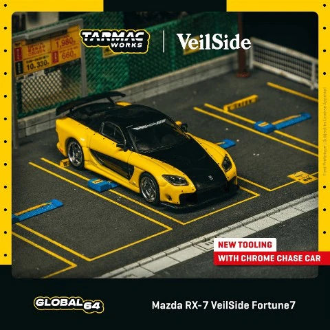 T64G-075-YE Tarmac Works 1:64 Mazda RX-7 VeilSide Fortune7 Yellow/Black