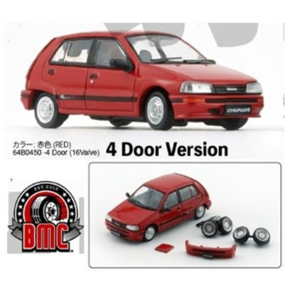 64B0450 BM CREATIONS 1:64 Daihatsu Charade 1991 4 door Red 16 valve model car